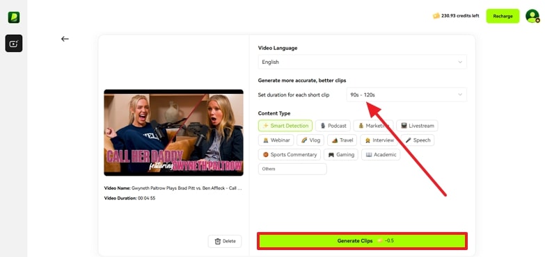adjust clipping settings to generate clips