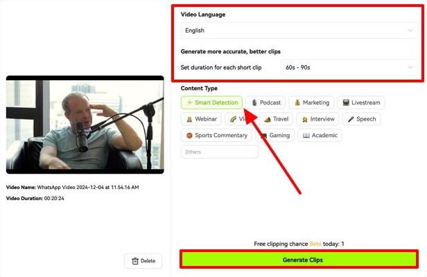 generate clip after arranging settings