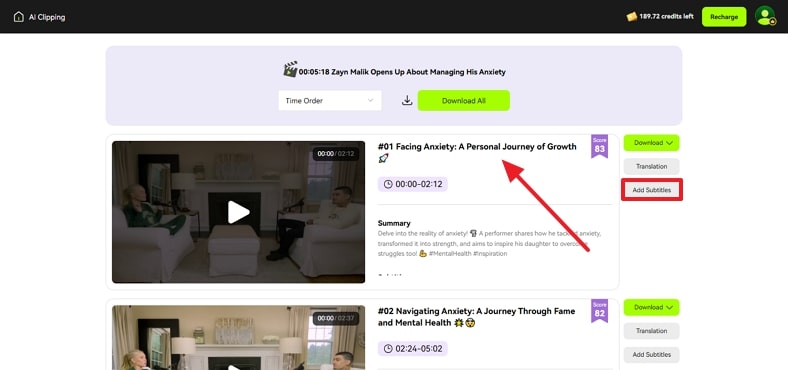 proceed to add subtitles blipcut