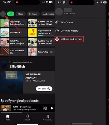tap profile for settings and privacy