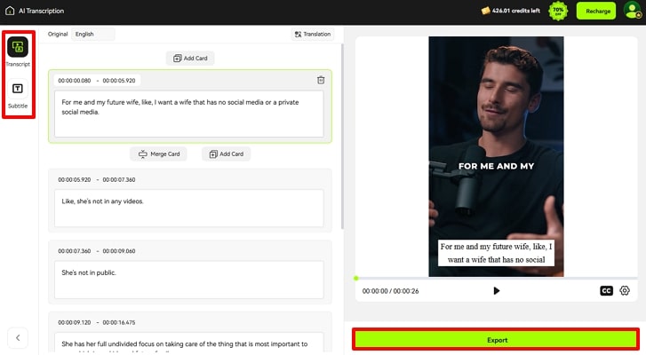 set changes across blipcut transcription