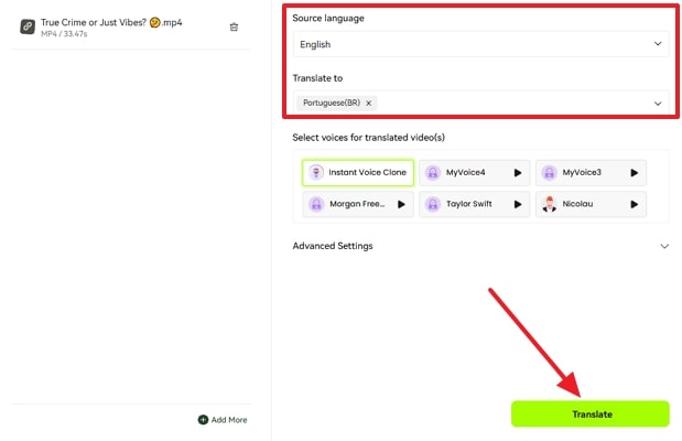 assign languages before tapping translate