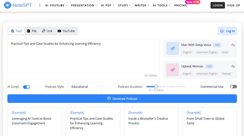 NoteGPT Free AI Podcast Generator