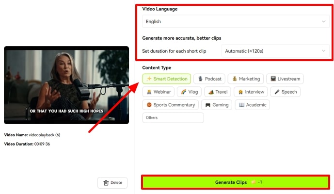 adjust settings for desired clips