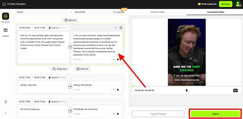adjust script and export clip