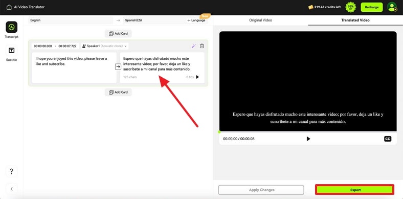 continue to export translated podcast