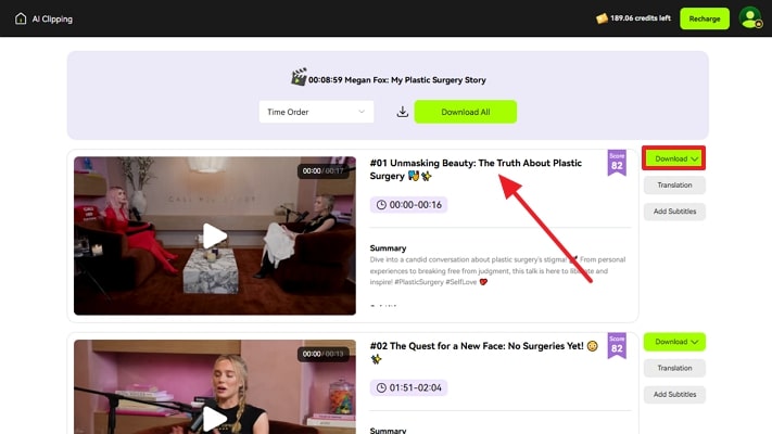 choose clip for downloading