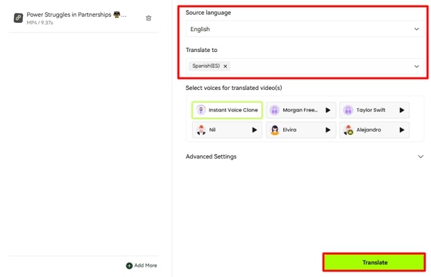 tap on translate button