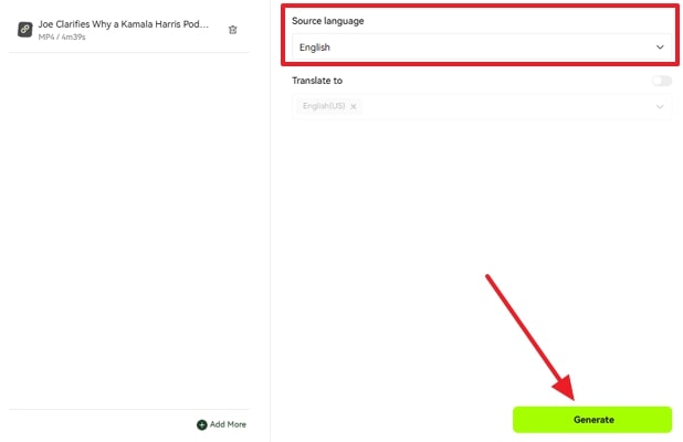 generate subtitle in selected language
