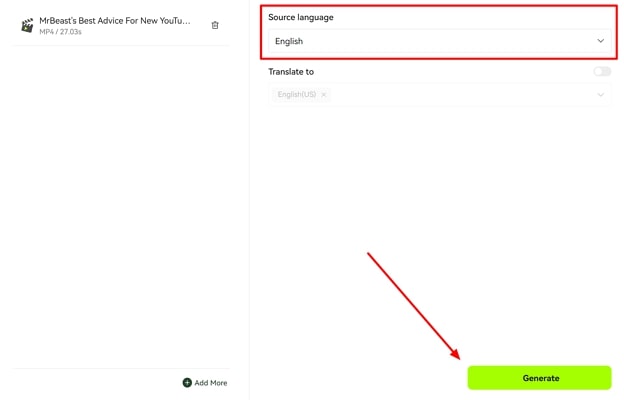 define parameters to generate transcription