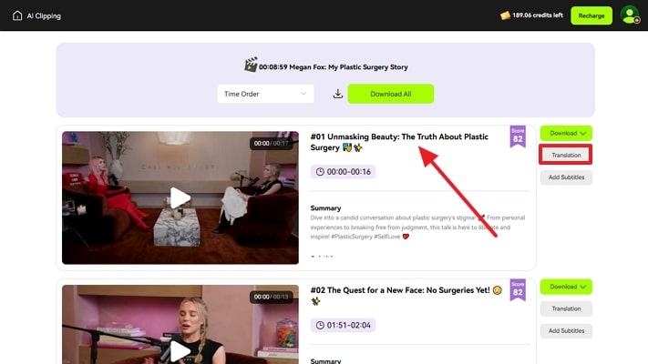 proceed to translate podcast clip