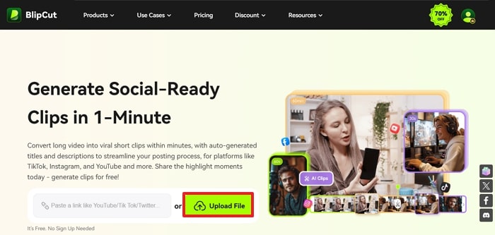 begin with uploading file on blipcut