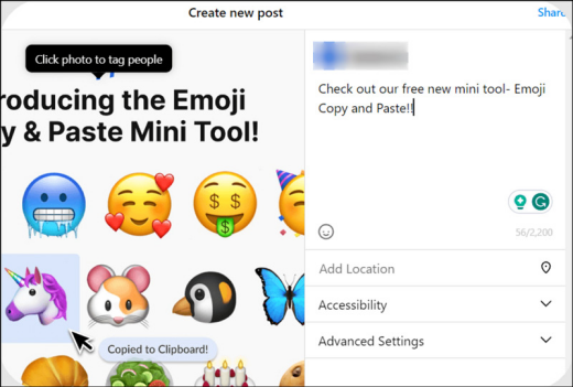 add captions to instagram post and share