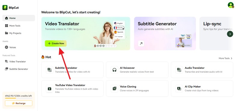 video translator tool blipcut translate content