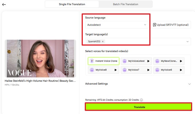 translate youtube video different language