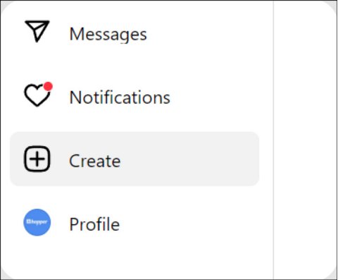 Click Create to Post to Instagram from a PC