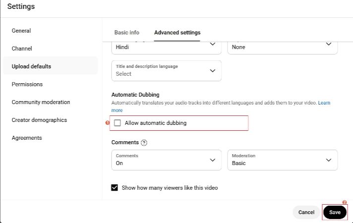 uncheck allow automatic dubbing to disable youtube ai dub