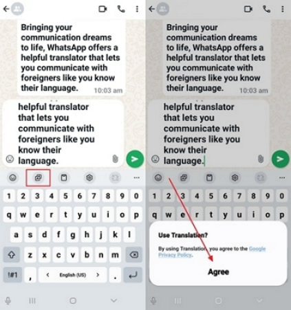 start translating in whatsapp