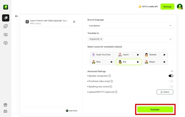 adjust translation language and press translate
