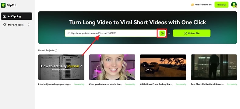 add url to blipcut ai clipping