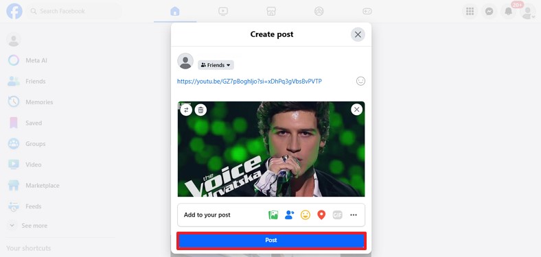 embed youtube link to facebook