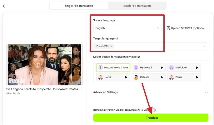 Select the Target Language