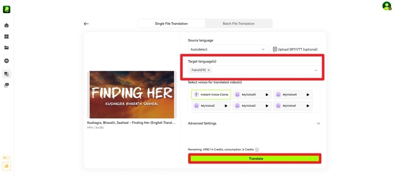 upload your video and translate