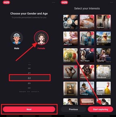 assign gender and start exploring rednote tiktok