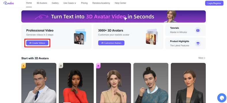 3d avatar rendora ai video