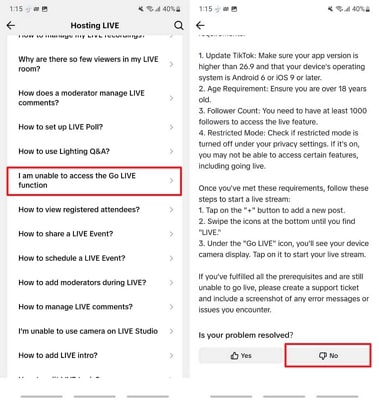 report tiktok live issues