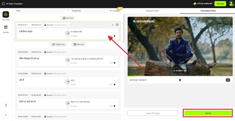 check translated text and export
