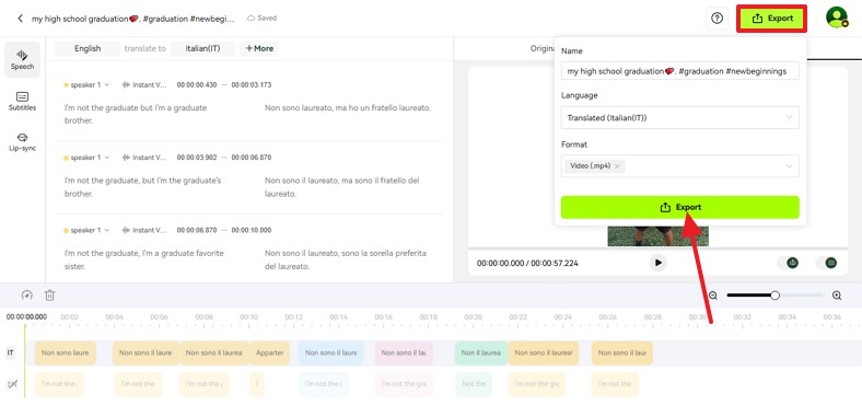 export translated tiktok from blipcut