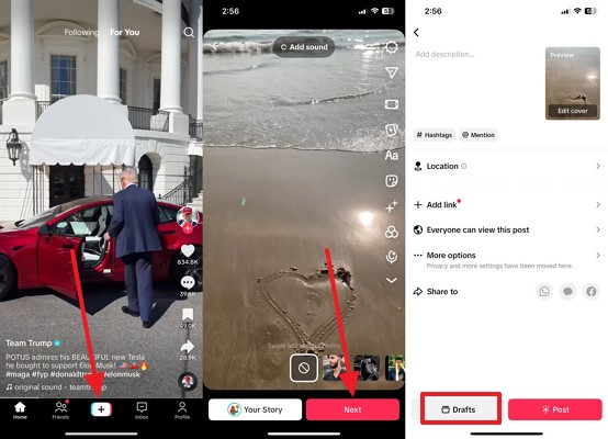 save tiktok without posting to drafts