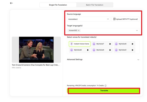 choose source and target language