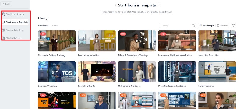 avatar video creation through templates