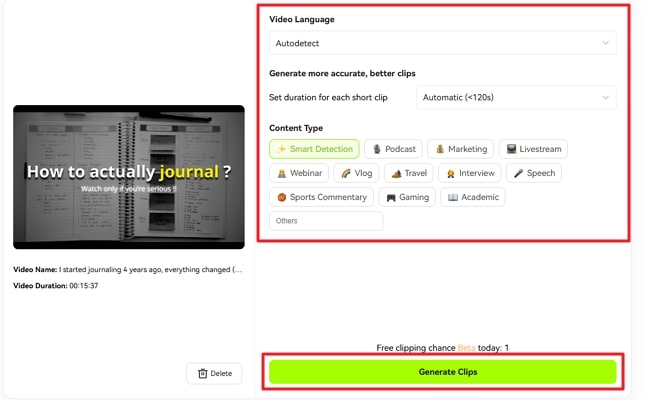 generate clips after parameter adjustments