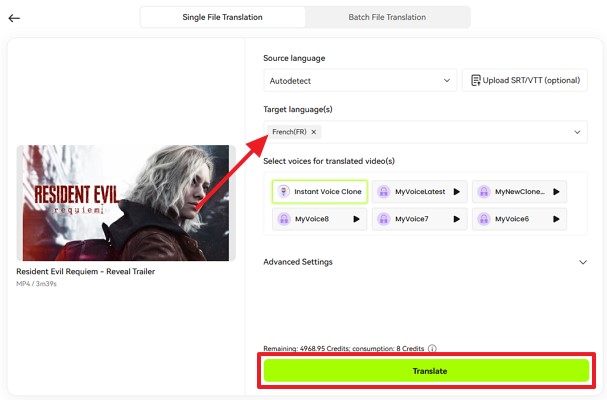 select language preferences through blipcut