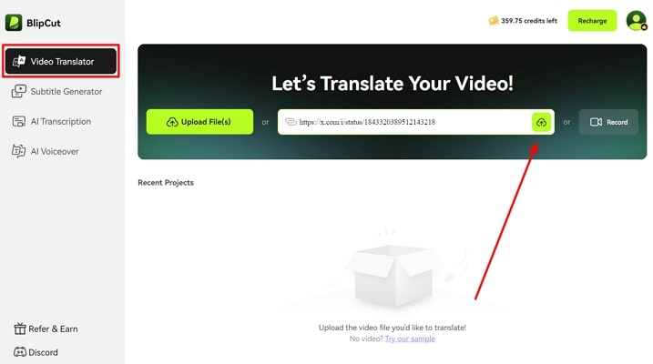 add file to blipcut video translator
