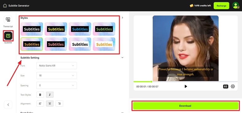 fix subtitles and press download button