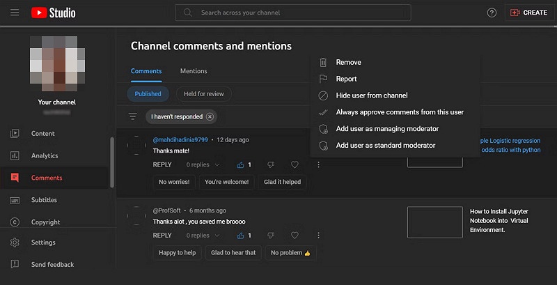 YouTube How to Block People Comments