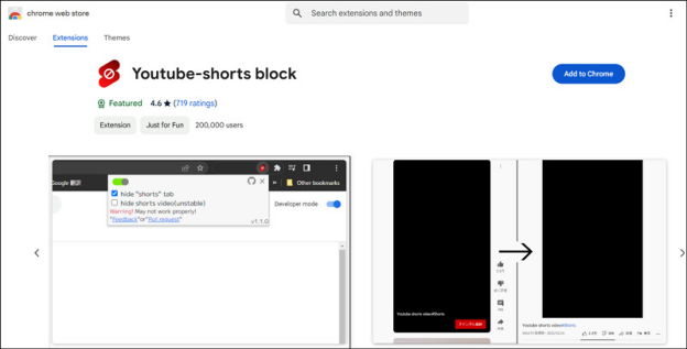 Disable YouTube Shorts Extension
