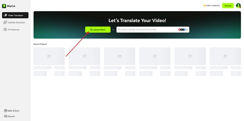upload video file to blipcut