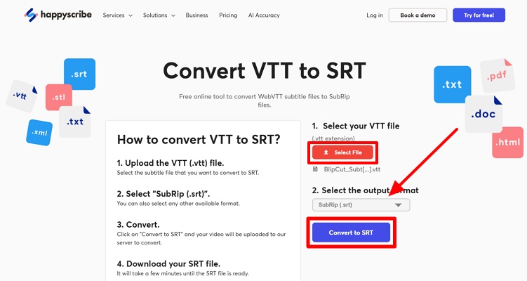 select file and format to convert