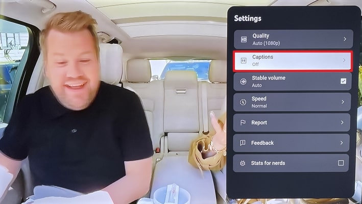 look for captions option youtube tv
