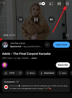 open settings on youtube app