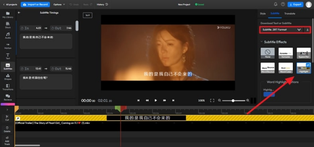 apply subtitle effects flixier subtitle generator