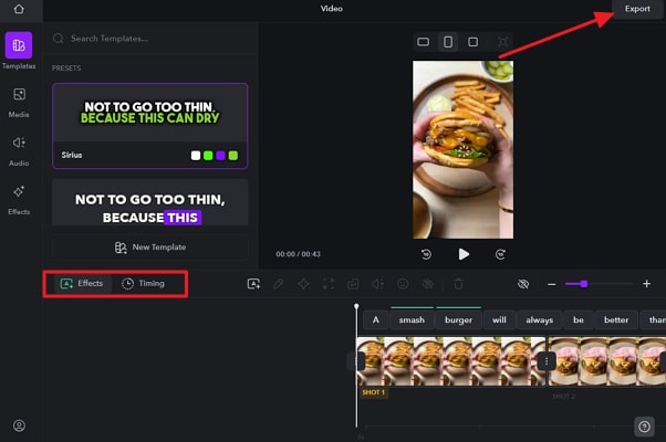 add timings and effects before exporting
