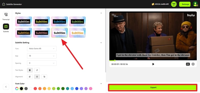 manage subtitle style in blipcut