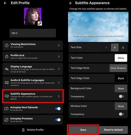 manage subtitle appearance netflix app