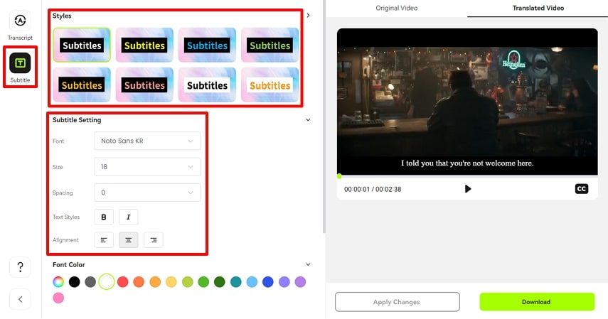 manage appearance of subtitles blipcut